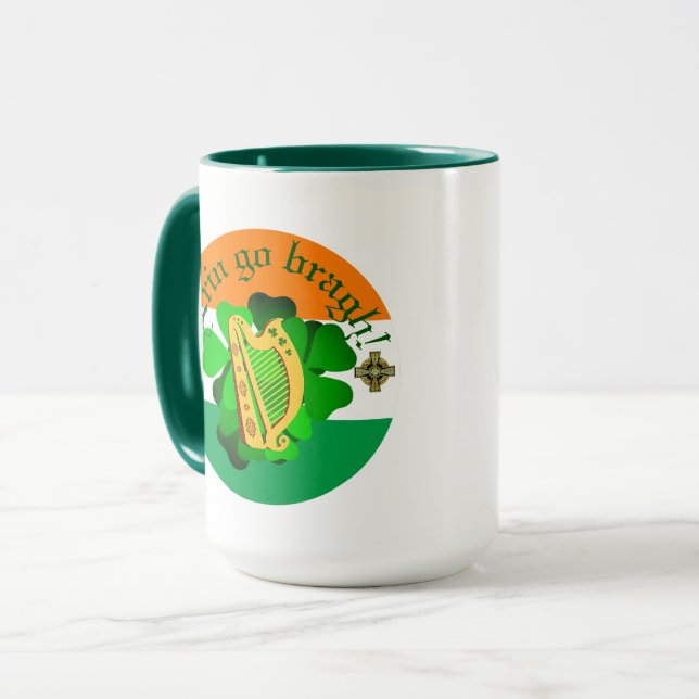 Irland för evigt/Erin go bragh/ harpa/flagga Mugg (Framsida vänster)