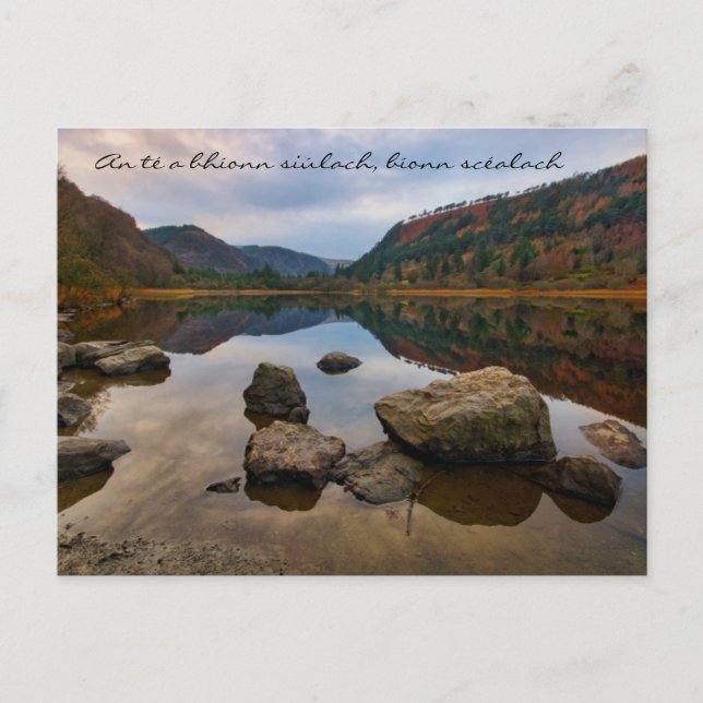 Irland Fotographic River Scene med gaeliskt citat Vykort (Framsida)