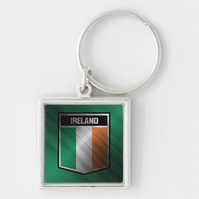 Irland Fyrkantig Silverfärgad Nyckelring (Framsidan)