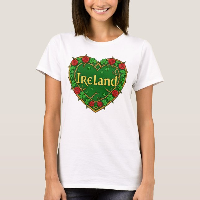 Irland Hjärtan och rosor T Shirt (Framsida)