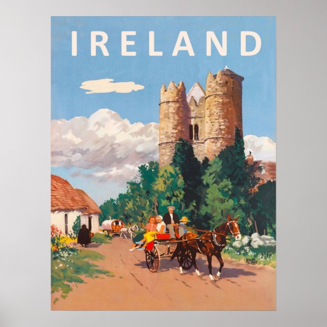 Irland, husvagn passerar på byvägen poster (Framsidan)