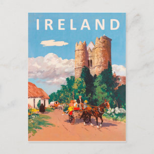 Irland, husvagn passerar på byvägen vykort