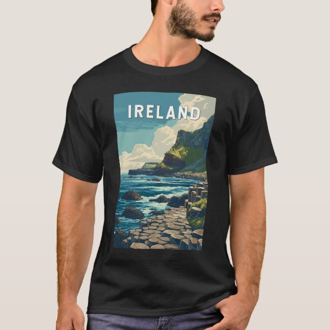 Irland Illustration Resa Konst Vintage T Shirt (Framsida)