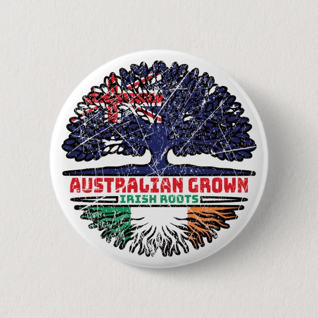 Irland Irish Australian Australia Träd Roots Flagg Knapp (Framsida)