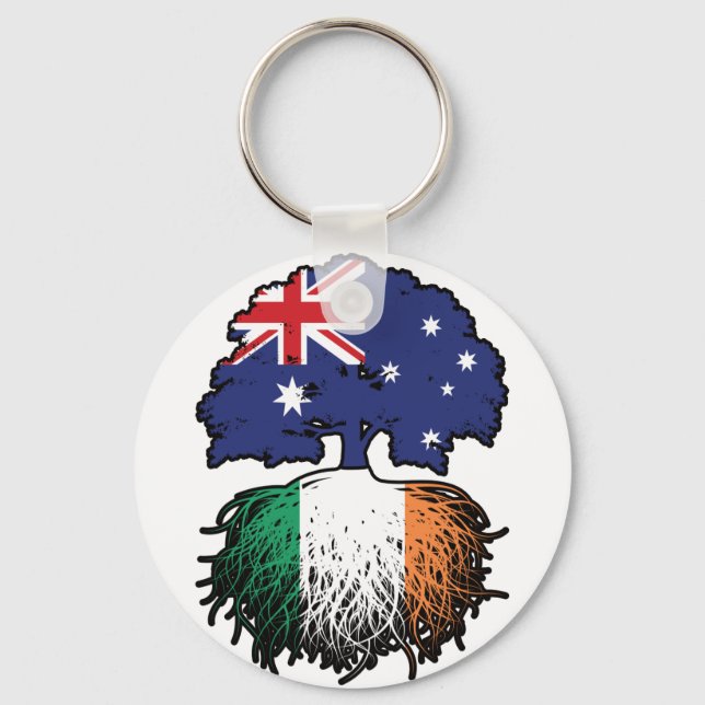 Irland Irish Australian Australia Träd Roots Flagg Nyckelring (Framsida)