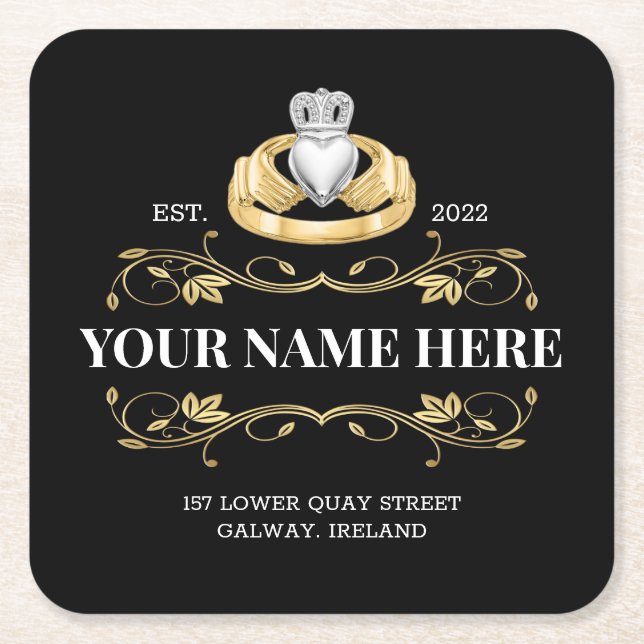 Irland, Irish Claddagh Ring Stil Design Square Underlägg Papper Kvadrat (Framsidan)