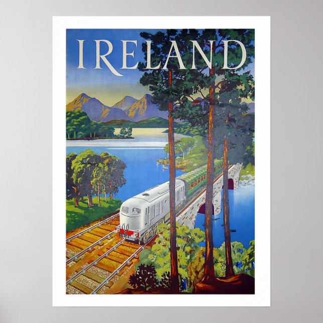Irland, järnväg, landskapsvy, vintage, resa poster (Framsidan)