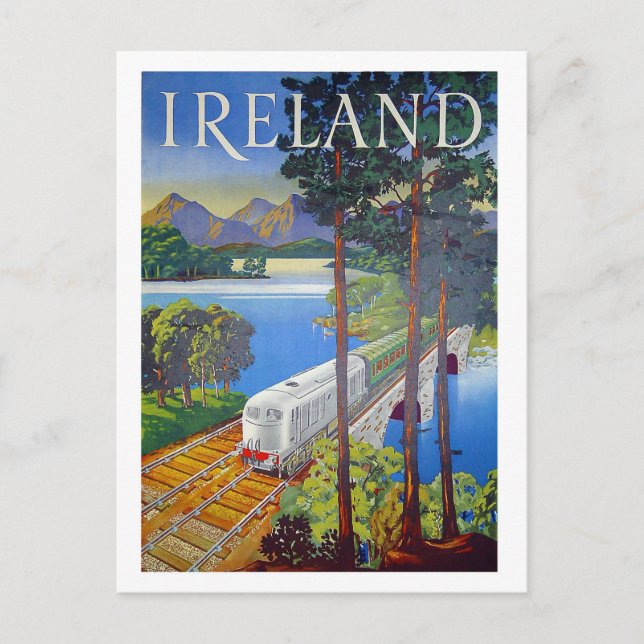 Irland, järnväg, landskapsvy, vintage, resor vykort (Framsida)