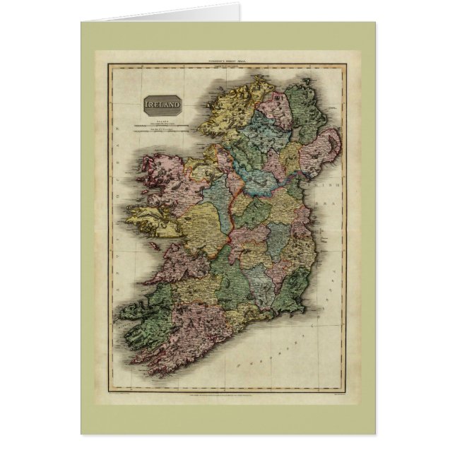 Irland karta 1813 av John Pinkerton Hälsningskort (Framsidan)