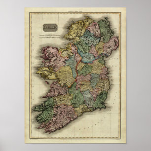 Irland karta 1813 av John Pinkerton Poster