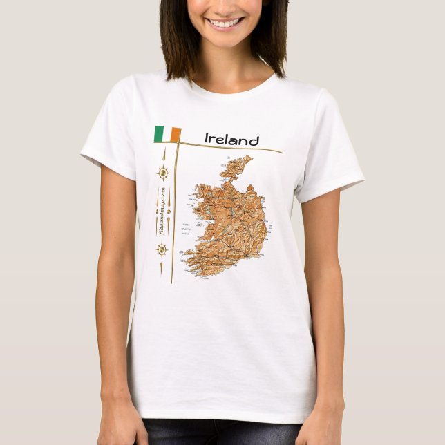 Irland Karta + Flagga + avdelning T-Shirt (Framsida)
