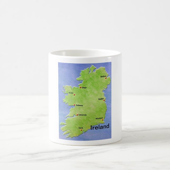 Irland karta - inklusive irländska städer kaffemugg (Center)