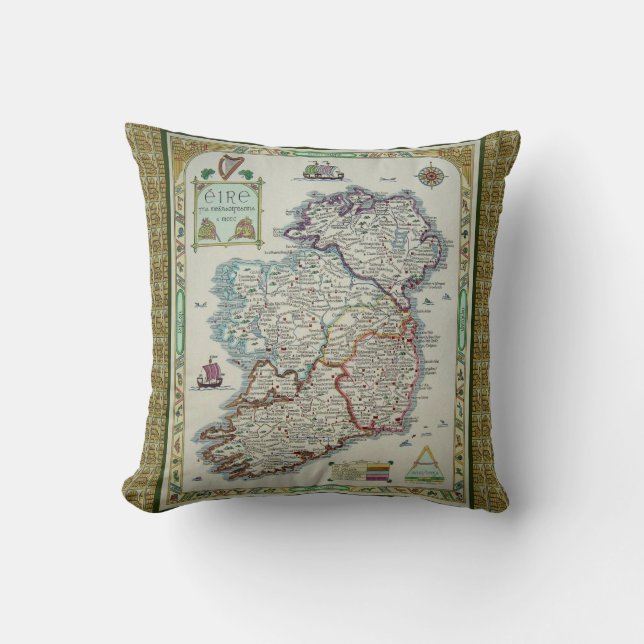 Irland Karta - Irish Eire Erin Cushion Dekorativ k Kudde (Framsida)
