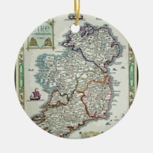 Irland Karta - Irish Eire Erin Historic Karta Julgransprydnad Keramik