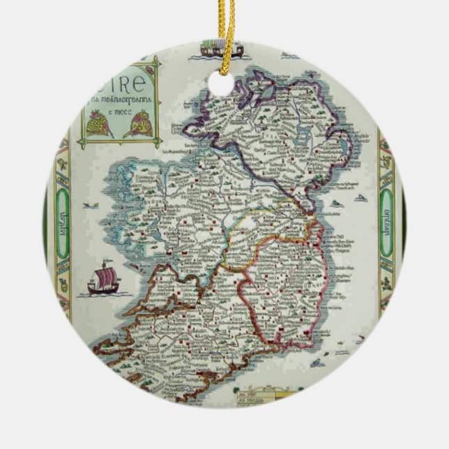 Irland Karta - Irish Eire Erin Historic Karta Julgransprydnad Keramik (Framsidan)