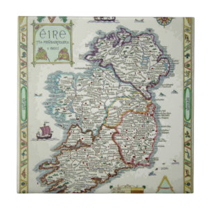 Irland Karta - Irish Eire Erin Historic Karta Kakelplatta