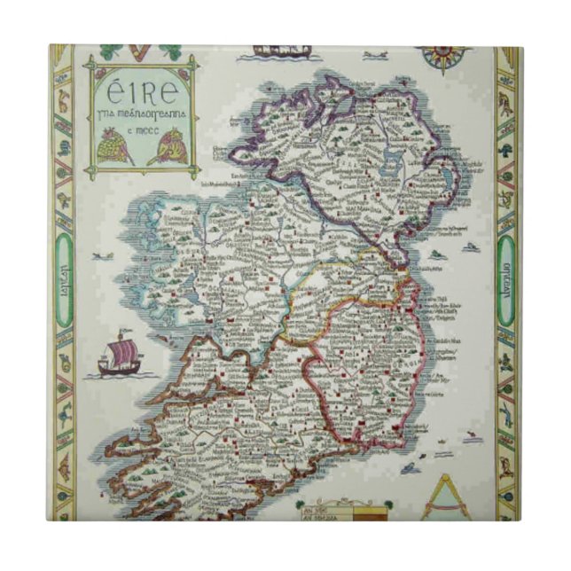 Irland Karta - Irish Eire Erin Historic Karta Kakelplatta (Framsidan)
