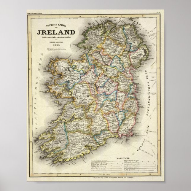 Irland Karta - Irish Eire Erin Historic Karta Poster (Framsidan)
