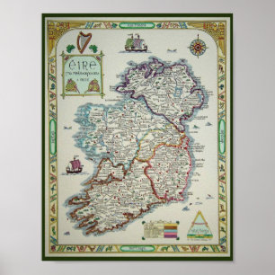 Irland Karta - Irish Eire Erin Poster Skriv ut