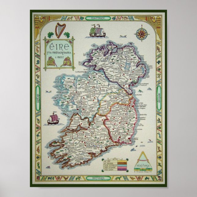 Irland Karta - Irish Eire Erin Poster Skriv ut (Framsidan)