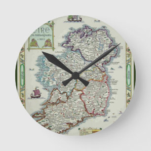 Irland karta - irländsk Eire Erin historisk karta Rund Klocka