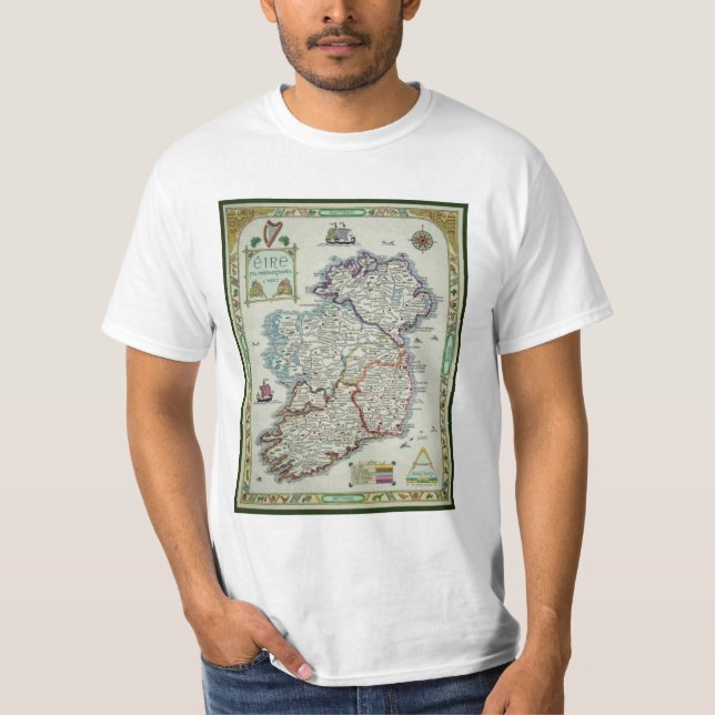 Irland karta - irländsk Eire Erin historisk karta Tee Shirt (Framsida)