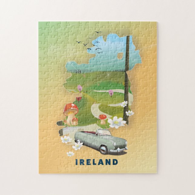 Irland karta vintage reseposter pussel (Vertikal)