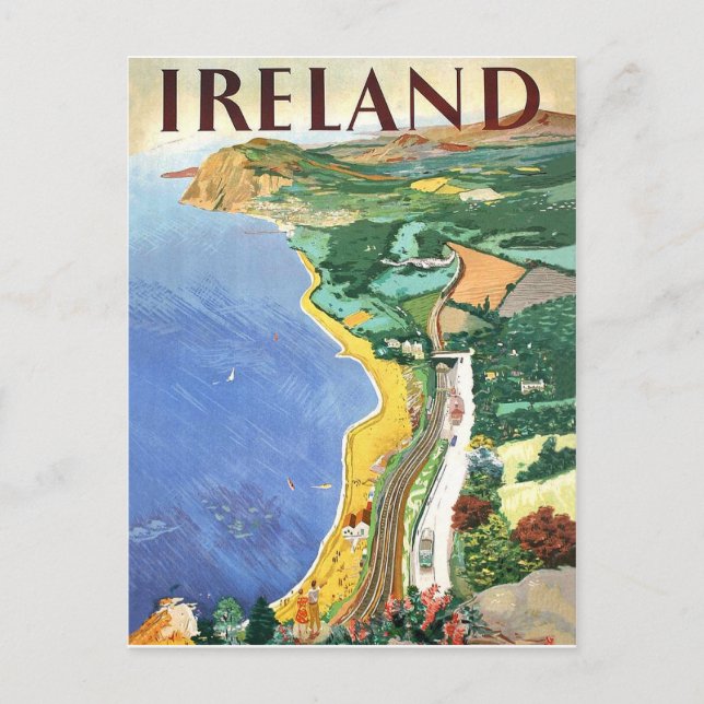 Irland, kustlinje, vintage reseposter vykort (Framsida)