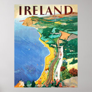 Irland, kustlinje, vintage reseraffish poster