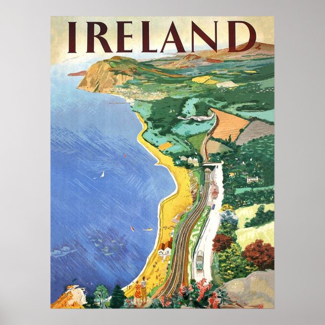Irland, kustlinje, vintage reseraffish poster (Framsidan)