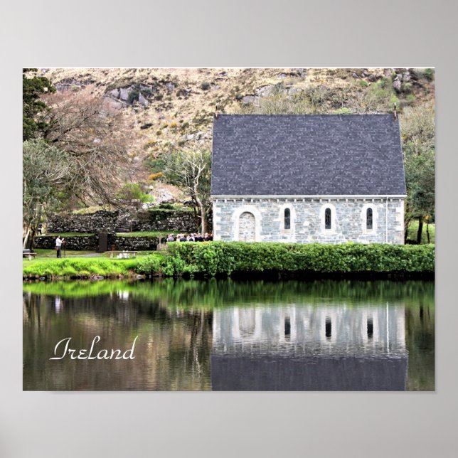 Irland, kyrka, stenmuren, Sjö, fotografi Poster (Framsidan)