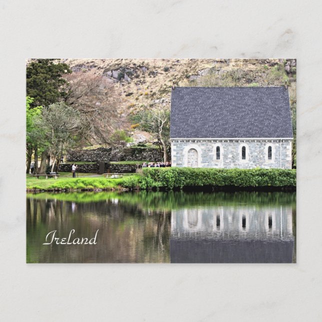 Irland, kyrka, stenmuren, Sjö, fotografi Vykort (Framsida)