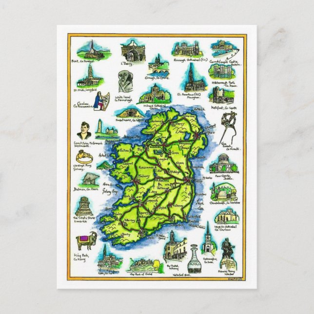 Irland Retro Kartaffisch Vykort (Framsida)