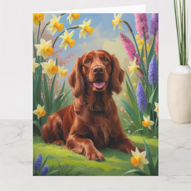 Irland röd setter hund vårblommor tavla  kort (Framsida)