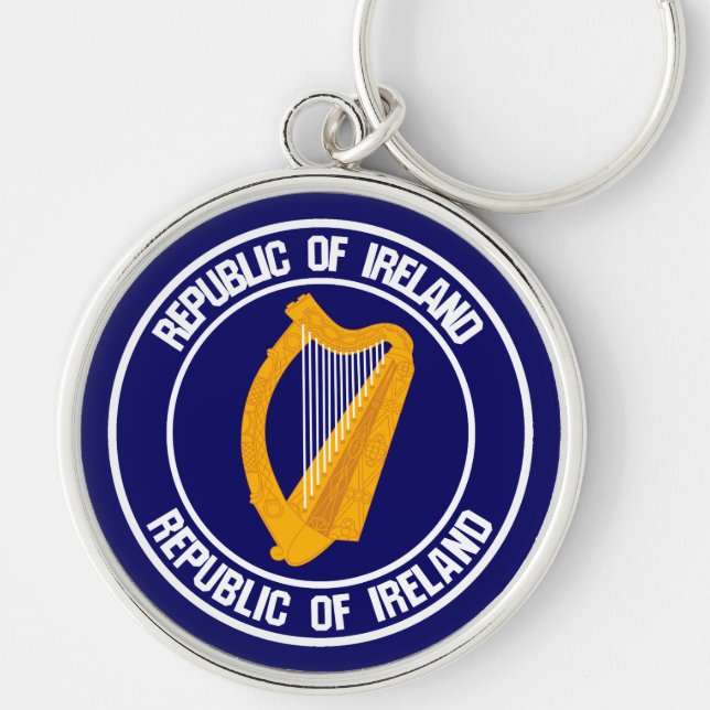 Irland Round Emblem Rund Silverfärgad Nyckelring (Framsidan)