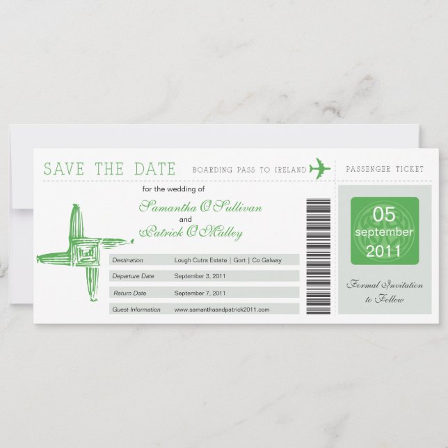 Irland S:t Brigid kors bröllop Boarding Pass Spara Datumet (Framsida)