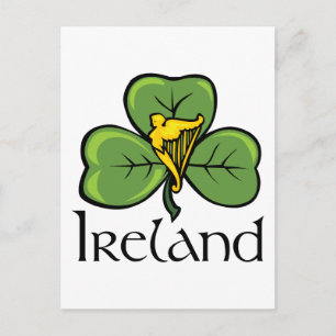 Irland Shamrock and Harp Vykort
