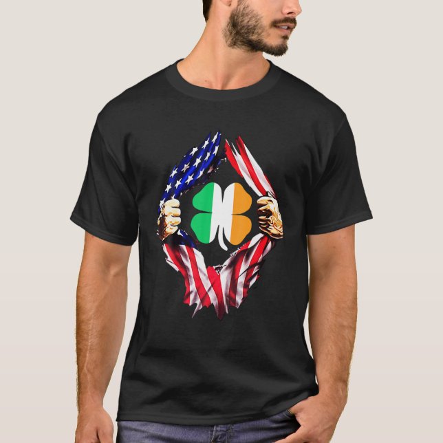 Irland Shamrock Irish Shamrock Flagga with USA fla T Shirt (Framsida)