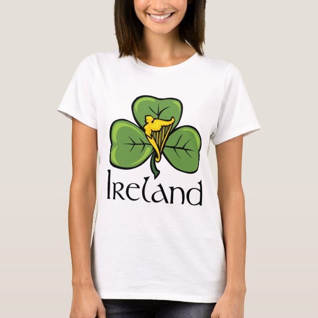 Irland Shamrock och harpa Tee Shirt (Framsida)