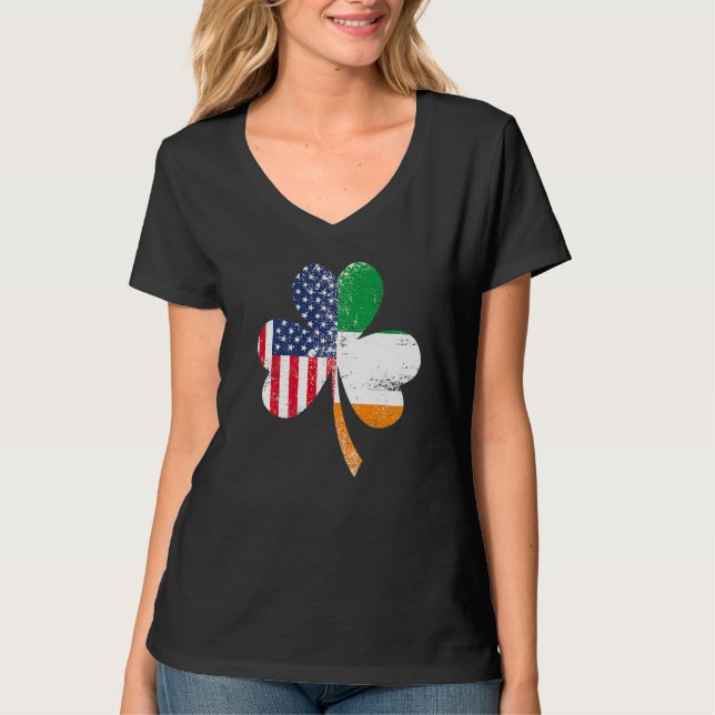 Irland Shamrock St Patricks Day IRLÄNDSK US FLAGGA T Shirt (Framsida)