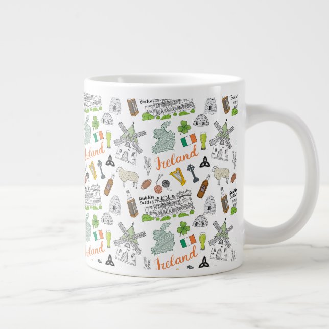 Irland Sketch Doodle Mönster Jumbo Mugg (Höger)