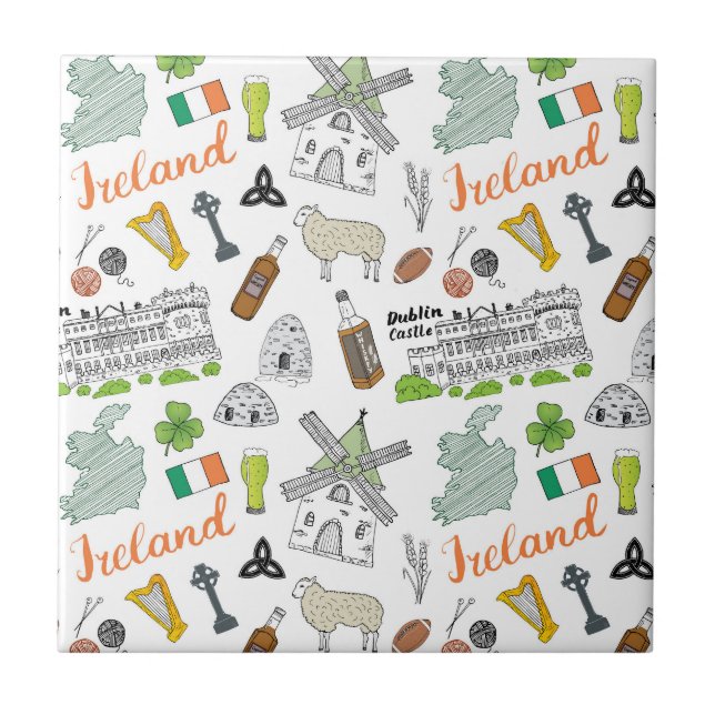 Irland skissar klottermönster kakelplatta (Framsidan)