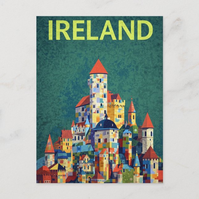 Irland Slott Färgrik Retro Resa Vykort (Framsida)