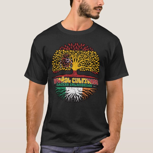 Irland - Spanien - Träd Roots Flagga T Shirt (Framsida)