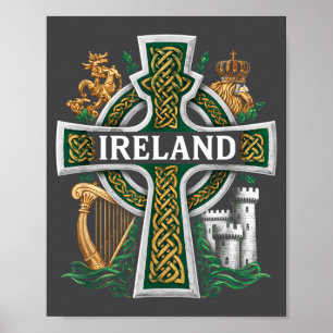 Irland St Patrick Dag Celtic Cross Grön Firande Poster