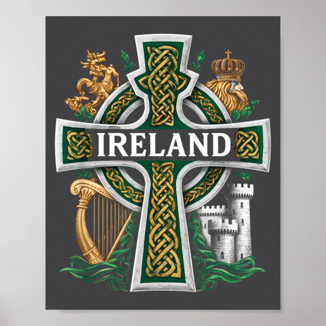 Irland St Patrick Dag Celtic Cross Grön Firande Poster (Framsidan)