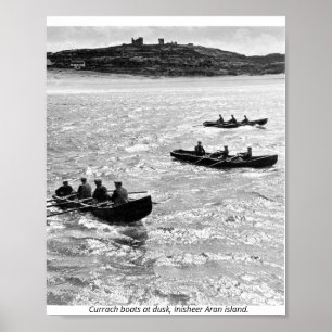 Irland, stambåtar utanför Inisheer Aran Island Poster