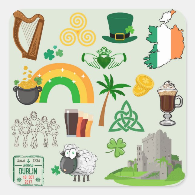 Irland Symboler Fyrkantigt Klistermärke (Framsida)