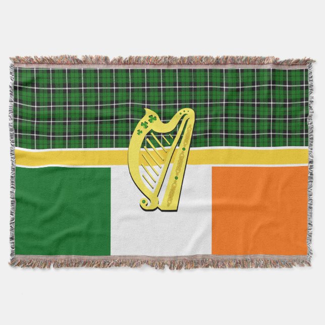 Irland Tartan, flagga, celtic, Irish harp, schampr Filt (Framsidan)