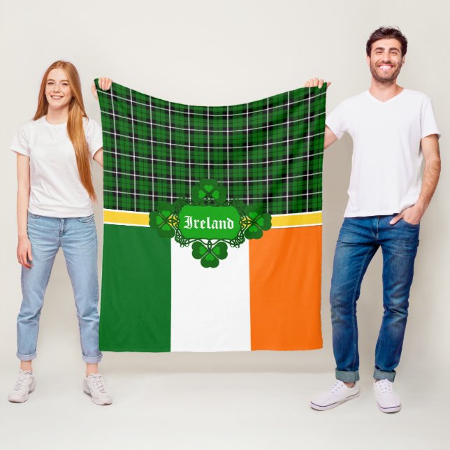 Irland Tartan, flagga, keltiskt designskrammel Fleecefilt (På plats)
